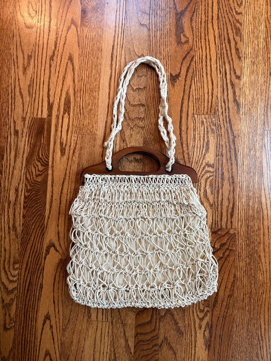 Simon New York Handbags - Vintage Simon New York Macrame Bag Wood Handle Italy 60s 70s Boho